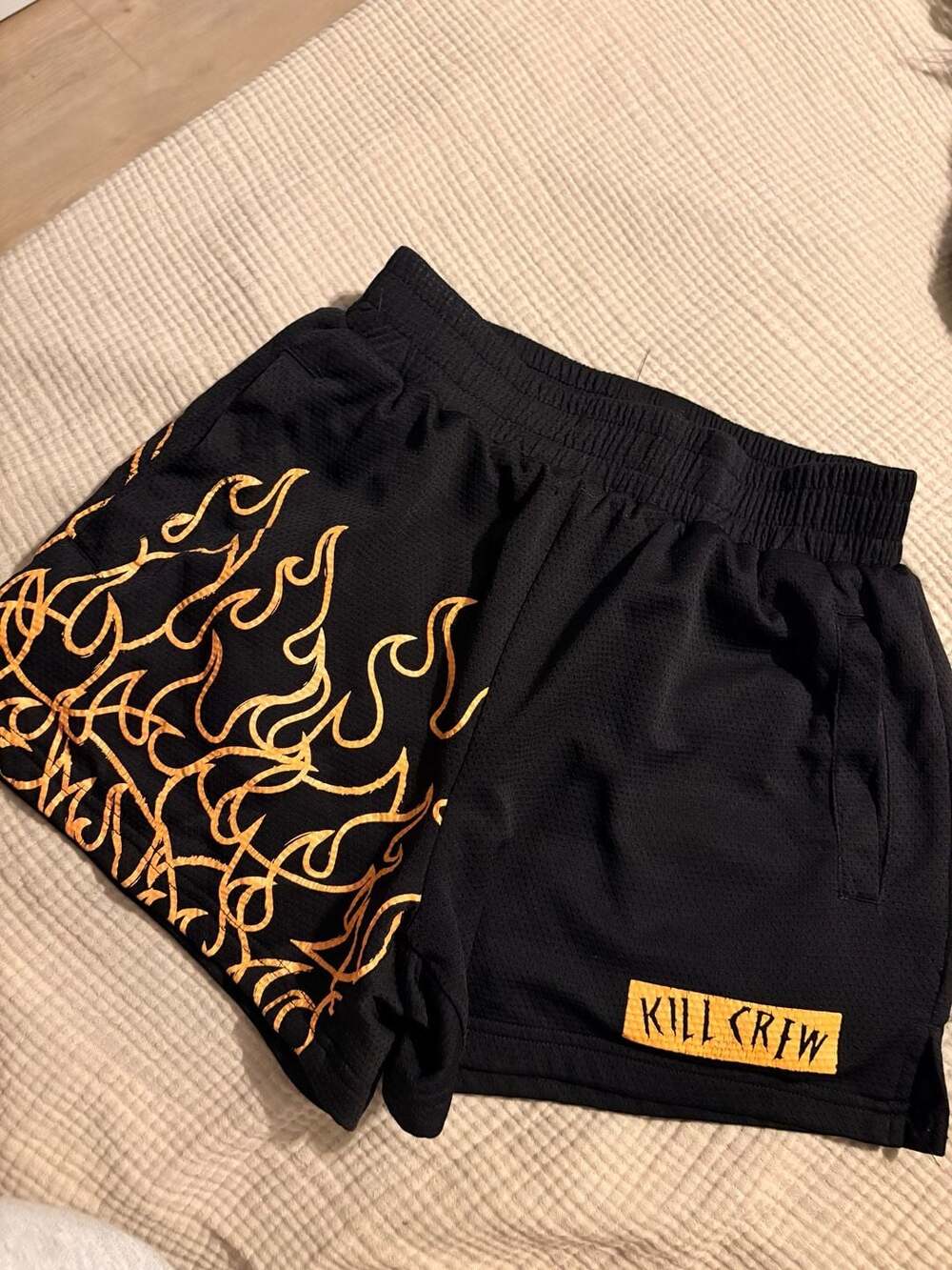 Kill Crew Muay Thai Flame Shorts Black and orange Size S